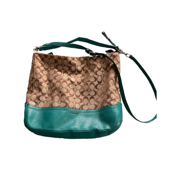 COACH Turquoise & Brown Park Signature Handbag PARK SIGNATURE HOBO F23279 - Picture 1 of 7
